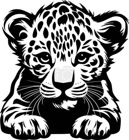 Leopard baby - black and white isolated icon - vector illustration