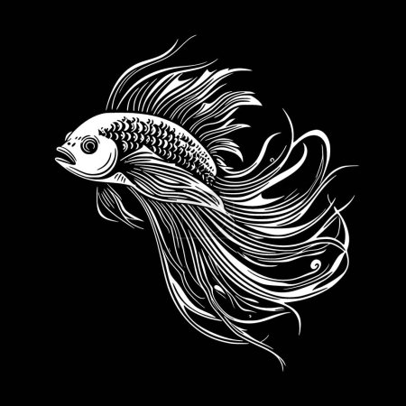 Betta Fisch - schwarz-weiße Vektorillustration