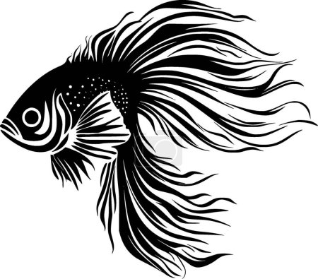 Betta Fisch - schwarz-weiße Vektorillustration