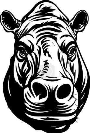 Hippopotame - icône isolée en noir et blanc - illustration vectorielle