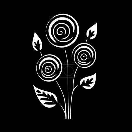 Gerollte Blumen - schwarz-weißes Icon - Vektorillustration