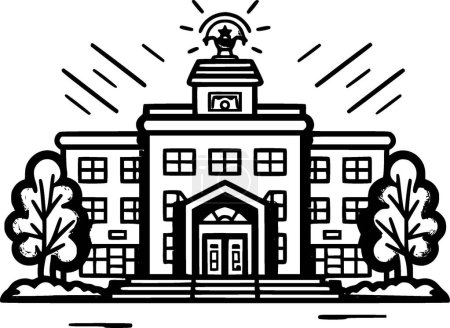Escuela - icono aislado en blanco y negro - ilustración vectorial