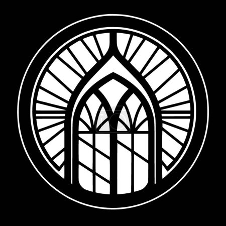 Stained glass - black and white isolated icon - vector illustration