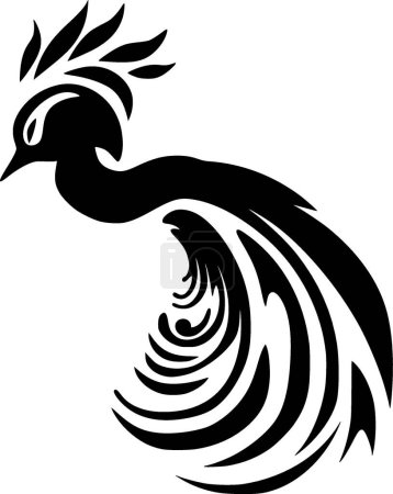 Paon - icône isolée en noir et blanc - illustration vectorielle