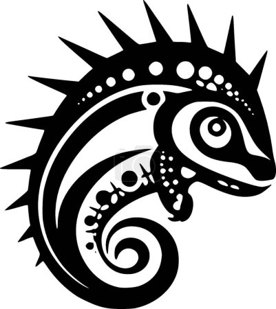 Camaleón - icono aislado en blanco y negro - ilustración vectorial
