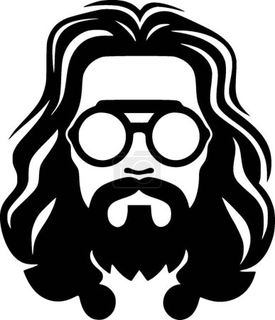 Hippie - icono aislado en blanco y negro - ilustración vectorial