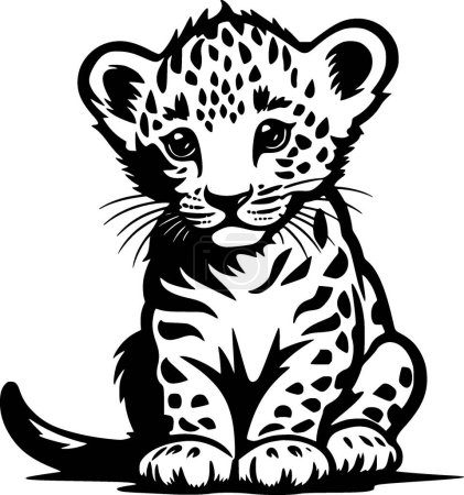 Leopard baby - black and white vector illustration
