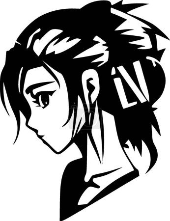 Anime - black and white vector illustration