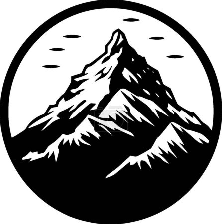 Montañas - icono aislado en blanco y negro - ilustración vectorial