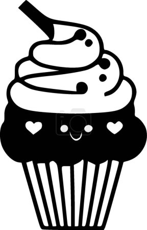 Ilustración de Cupcake - ilustración vectorial en blanco y negro - Imagen libre de derechos