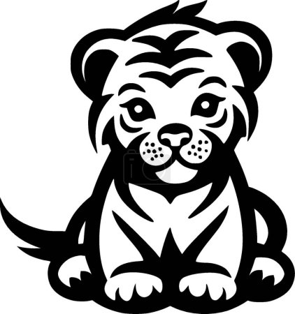 Tiger baby - black and white vector illustration