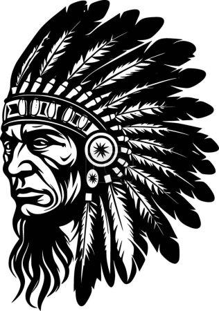 Indian chief - black and white isolated icon - vector illustration