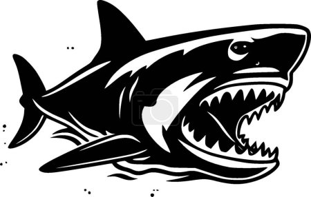 Requin - icône isolée en noir et blanc - illustration vectorielle