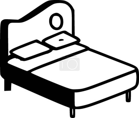 Bed - black and white isolated icon - vector illustration