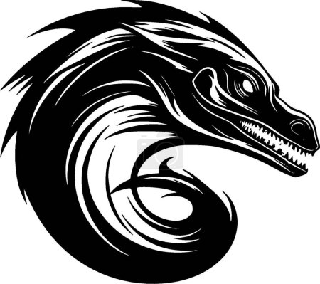 Dragon Komodo icône isolée en noir et blanc illustration vectorielle