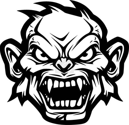 Zombie - icono aislado en blanco y negro - ilustración vectorial