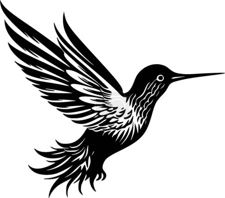 Colibri - icône isolée en noir et blanc - illustration vectorielle