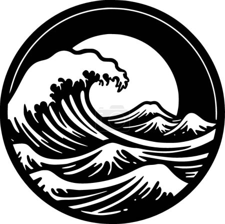 Océan - illustration vectorielle en noir et blanc