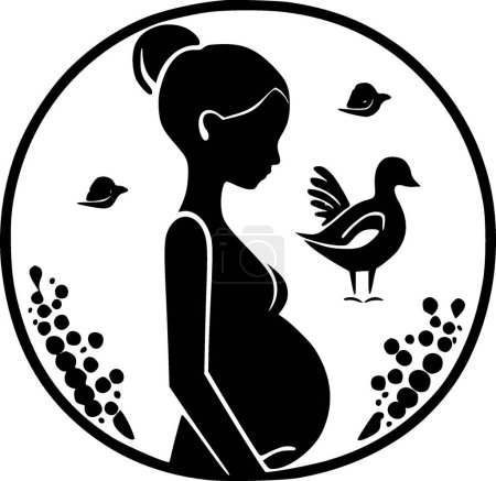 Pregnancy - black and white vector illustration