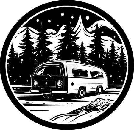 Camping - icono aislado en blanco y negro - ilustración vectorial