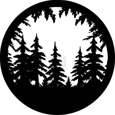 Bosque - icono aislado en blanco y negro - ilustración vectorial