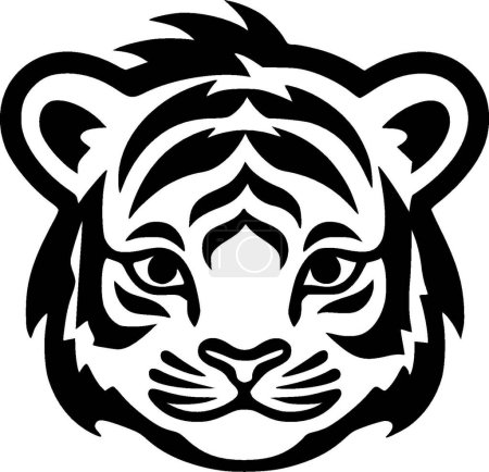 Tiger baby - black and white isolated icon - vector illustration