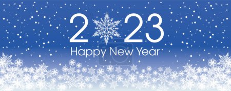 2023 Plantilla de tarjeta de Feliz Año Nuevo. Diseño patern copos de nieve blanco y clásico color azul.