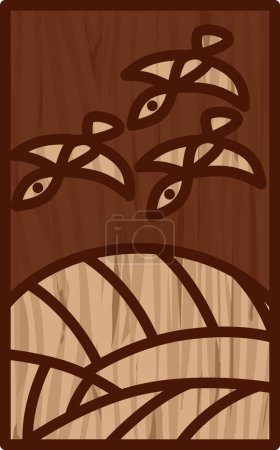 Photo for Wood carving style Hanafuda, Hazuki, awn, wild goose, August, awn and wild goose - Royalty Free Image
