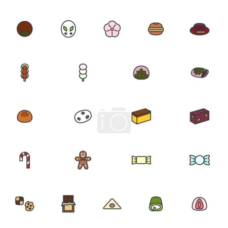 Téléchargez les illustrations : Mini mini jeu d'icônes couleur aliments et boissons 02 - en licence libre de droit