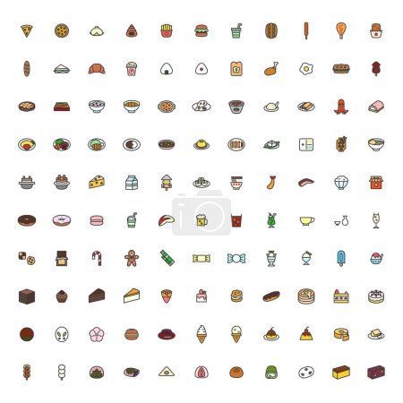Ilustración de Mini mini bebida de alimentos color ilustración icono conjunto - Imagen libre de derechos