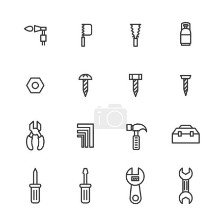 Ilustración de Conjunto de iconos de ilustración simple relacionados con herramientas de dibujo de líneas - Imagen libre de derechos