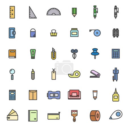 Illustration for Simple illustration icon set of color stationery - Royalty Free Image