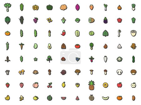 Téléchargez les illustrations : Ensemble d'icônes d'illustration de légumes, fruits et champignons de style 3D - en licence libre de droit