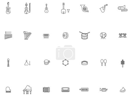 Illustration for Line drawing musical instrument illustration icon set - Royalty Free Image