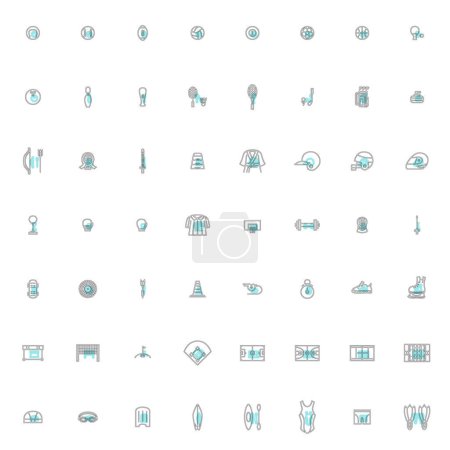 Illustration for Simple sports equipment outline icon set - Royalty Free Image
