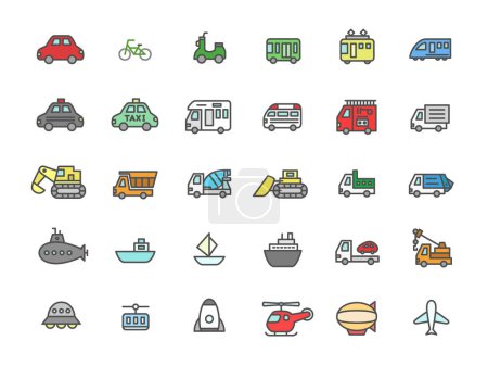 Illustration for Simple vehicle color icon set - Royalty Free Image