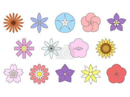 Téléchargez les illustrations : Couleur des fleurs illustration icône ensemble - en licence libre de droit