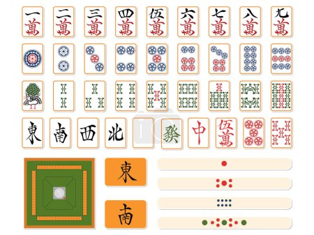 Téléchargez les illustrations : Jeu de tuiles mahjong style autocollant - en licence libre de droit