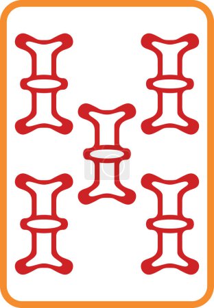 Ilustración de Mahjong azulejo solo icono rojo cinco cuerdas - Imagen libre de derechos