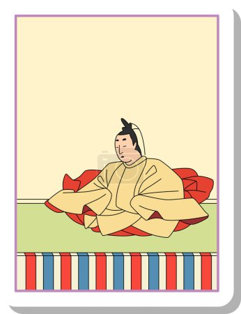 Illustration for Sticker Hyakunin Isshu by Emperor Tenji - Royalty Free Image