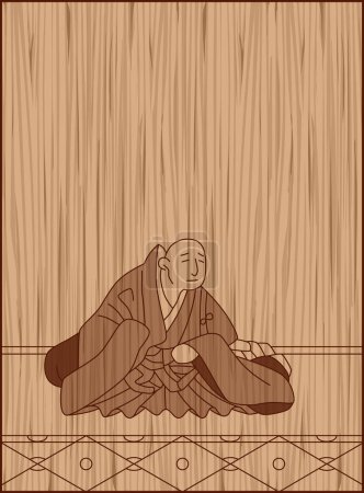 Ilustración de Estilo de talla en madera Hyakunin Isshu Kisen Hoshi - Imagen libre de derechos