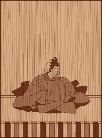 Ilustración de Estilo de talla en madera Hyakunin Isshu Emperador Mitsukou - Imagen libre de derechos