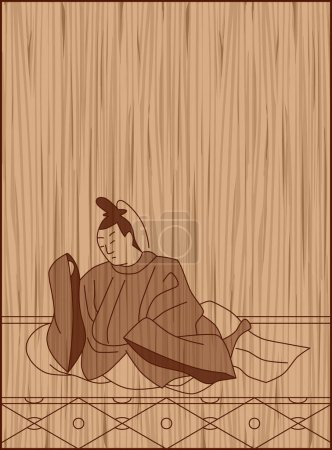 Ilustración de Estilo de talla en madera Hyakunin Isshu by Yukihira Chunagon - Imagen libre de derechos