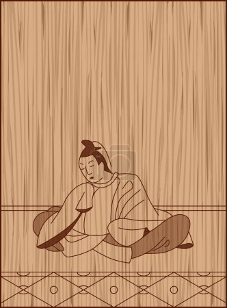 Ilustración de Estilo de talla en madera Hyakunin Isshu by Toshiyuki Fujiwara - Imagen libre de derechos