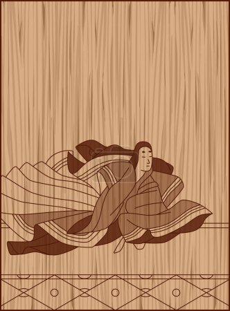 Illustration for Wood carving style Hyakunin Isshu Ise - Royalty Free Image
