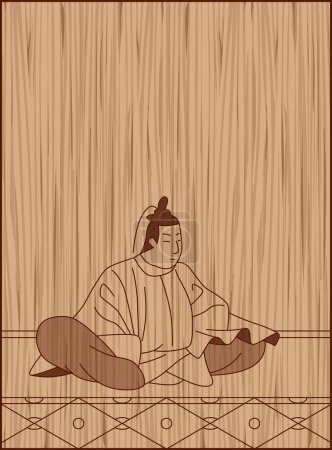 Ilustración de Estilo de talla en madera Hyakunin Isshu por Prince Motonoshi - Imagen libre de derechos