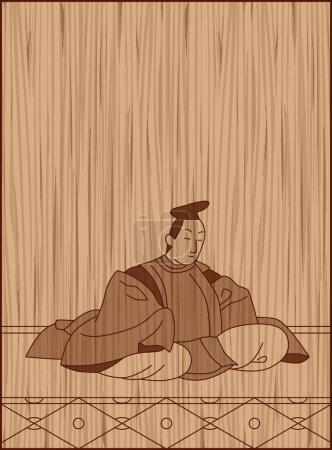 Ilustración de Estilo de talla en madera Hyakunin Isshu Harumichi Retsuju - Imagen libre de derechos