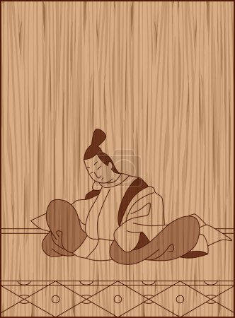 Ilustración de Estilo de talla en madera Hyakunin Isshu de Fujiwara Kofu - Imagen libre de derechos