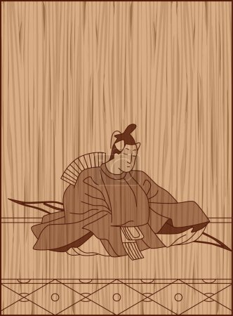 Illustration for Wood carving style Hyakunin Isshu Councilors - Royalty Free Image