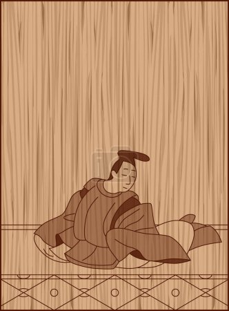 Ilustración de Estilo de talla en madera Hyakunin Isshu por Taira Kanemori - Imagen libre de derechos